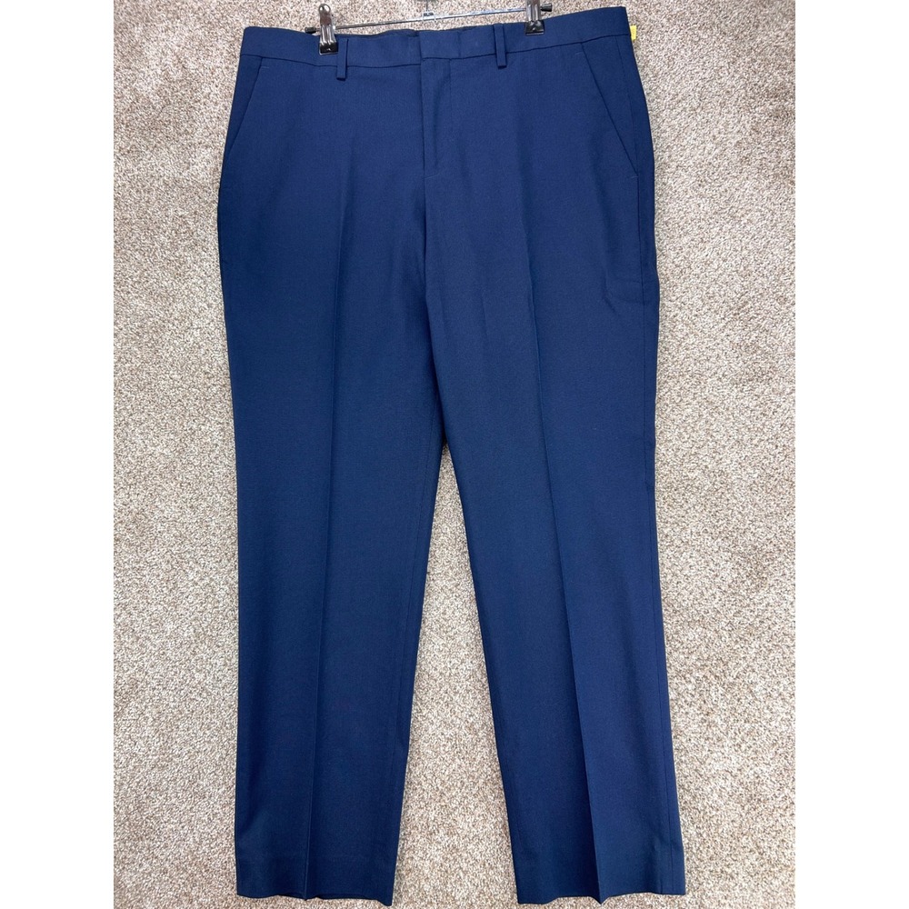 Express Minimalist Slim Fit Dress Pants Men 34x30 Navy Blue Flat Front Trousers